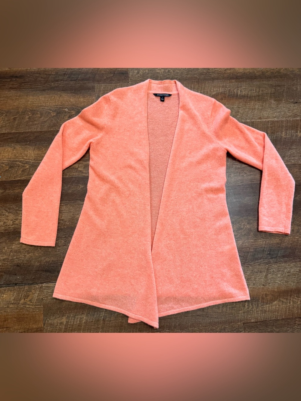 41 Hawthorn 100% Cashmere Cardigan Size Large Coral Pink Open Front Soft Luxury